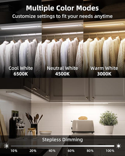 17" Under Cabinet Lights, Motion Sensor Light, Wireless Closet Lights, 3 Color Temps, 4000mAh Rechargeable, Magnetic, Dimmable, 128 LEDs Super Bright Under Counter Lights for Kitchen (2 Pack)