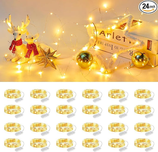 Brightown 24 Pack Fairy Lights Battery Operated String Lights - 7 ft 20 LED Mini String Lights Waterproof Silver Wire Firefly Lights for Vases Mason Jars DIY Crafts Plants Table Centerpieces Wedding