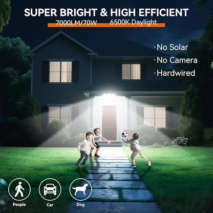 LED Security Lights Motion Sensor Outdoor Lights, 6500K Daylight, IP65 Waterproof, Dusk to Dawn, 3-Head Motion Detected Flood Light for Garage, Yard, Porch, White, 2 Pack