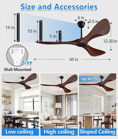 52 in Ceiling Fan of 6400+CFM High Airflow with Remote Control,Ceiling Fan without light for Indoor/Outdoor Patios.6 Speed Noiseless Reversible DC Motor,Easy to Install with Timer for Living Room