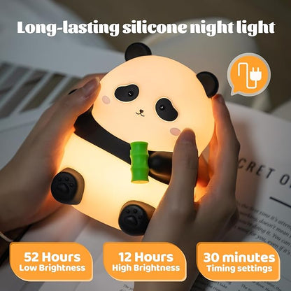 Panda Silicone Night Light for Kids, 50+ Hours Long Battery Life Squishy Touch Lamp with Auto Off Timer, Cute Rechargeable Nightlight for Toddler Baby Nursery Mothers Day Gift