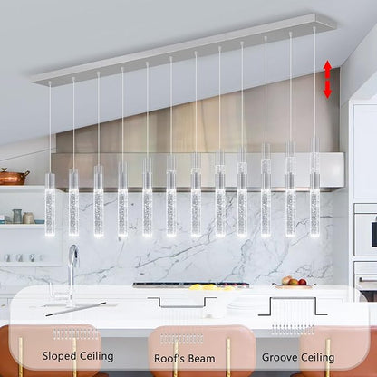 12-Lights Modern Crystal Chandeliers LED Pendant Light for Kitchen Island Dining Room Entrance Foyer Living Room Silver