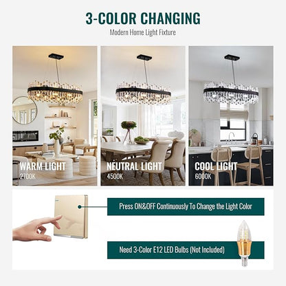 Siljoy Modern Crystal Chandelier, 16-Light Black Rectangular 2-Tiers K9 Crystal Raindrop Chandelier, Farmhouse Crystal Ceiling Light Fixture for Living Dining Room Kitchen Island L35.4 Inch