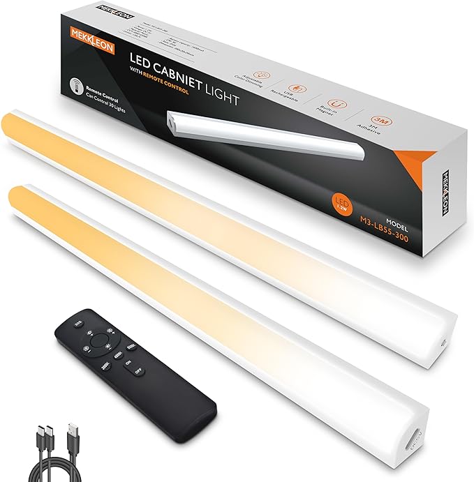 Under Cabinet Lights Remote Control, Magnetic Dimmable Closet Lights,USB Rechargeable Wireless LED Shop Light,Ceiling and Under Counter Lights for Kitchen,Wardrobe,Shelf(30CM,White)