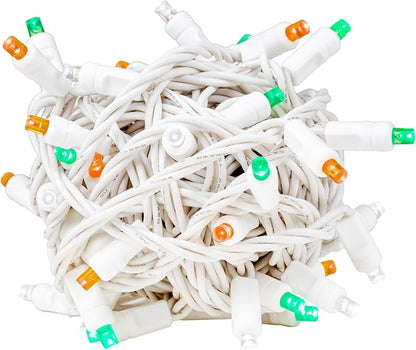 Novelty Lights 25ft Christmas String Lights, 50 Green/Pure White/Orange LED Bulbs on White Wire, 6" Spacing, Connectable Indoor Outdoor Commercial Grade Lighting for Holidays Patio Weddings