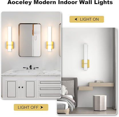 15.7inches Modern Led Wall Sconces,18W 3000K 1200Lumen Bathroom Vanity Wall Lights with White Acrylic Lampshade,Indoor Hardwired Wall Lamp for Bedroom Living Room(Gold,2-Pack)