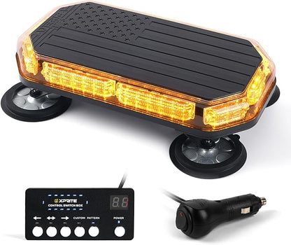 Xprite Amber Rooftop Emergency Strobe Light Bar, US Flag Beacon Safety Flashing Warnin Lights w/Control Panel Magnetic Base for Construction Trucks Plows Postal Security Cars
