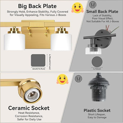 4-Light Bathroom Light Fixtures, 27" Modern Vanity Lights Over Mirror with Milky White Glass Shade, Gold Wall Sconce, Classic Wall Light Fixture for Mirror Living Room Cabinet Bedroom Porch Kitchen