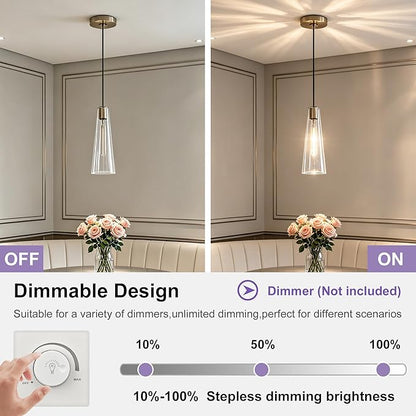 Modern Glass Pendant Lights Kitchen Island, Dimmable Brushed Nickel Pendant Light Fixtures 1 Pack, Adjustable Farmhouse Hanging Light Fixture with Clear Glass Shades for Hallway Dining Room