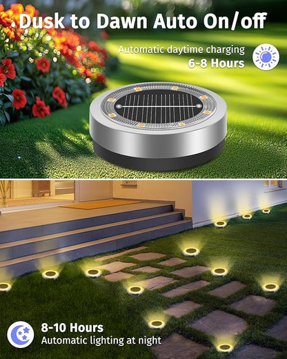 SenLuKit Mini Solar Ground Lights 16 Pack Outdoor IP65 Waterproof Solar Flat Garden Light Anti-Rust Solor Powered Disc Pathway Lights for Outside Walkway Yard Landscape Patio Lawn Driveway-Warm White