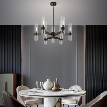9 Light Black Chandelier, Modern Farmhouse Chandeliers for Dining Room Light Fixtures Over Table, Kitchen Island Lighting Fixture with Clear Glass Cover for Living Room Kitchen Island Bedroom Foyer