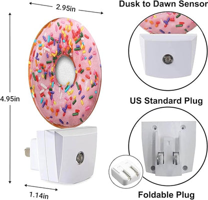 Pink Donut Dusk to Dawn Night Light Sweets Snacks Donut with Sprinkles Night Lights Plug in into Wall Auto Sensor LED Lighting with for Women Girls Gift