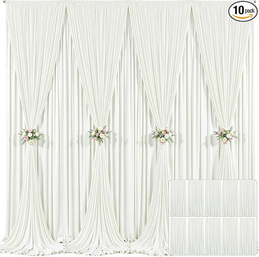 10 Panels Ivory Backdrop Curtain for Wedding Parties Wrinkle Free Ivory Photo Curtains Backdrop Drapes Fabric Decoration for Baby Shower Photography 5ft(W) x 10ft(H)"