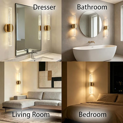 Battery Operated Wall Sconces Set of 2, Rechargeable Wall Lights with Remote Control & Dimmable, Wireless Wall Lamp Fixtures Not Hardwired for Bedroom Living Room Hallway (5400mAh, Gold)