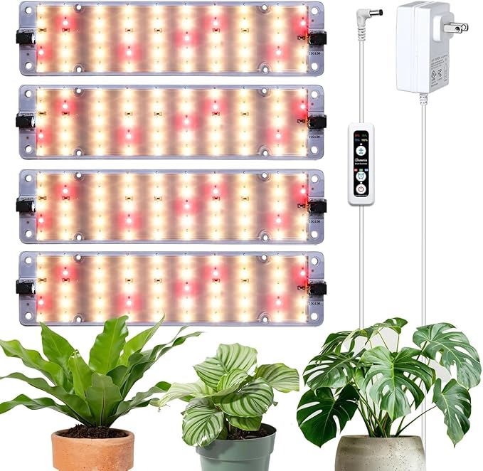 Grow Lights, 40W Linkable Grow Lights for Indoor Plants Full Spectrum, 6/12/16h Timer, Dimmable Ultra-Thin Plant Lights for Indoor Growing, Warm White, 1-Set