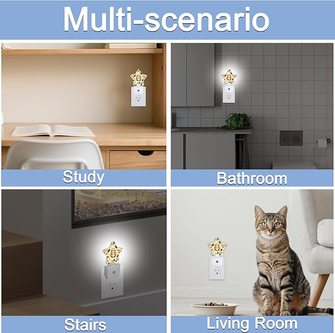 Cute Sloth Night Lights Plug Into Wall,Spring Leaves Star Night Light for Kids,Nightlight with Dusk to Dawn Smart Sensor for Bedroom Bathroom Decor,Children Women Men Gift