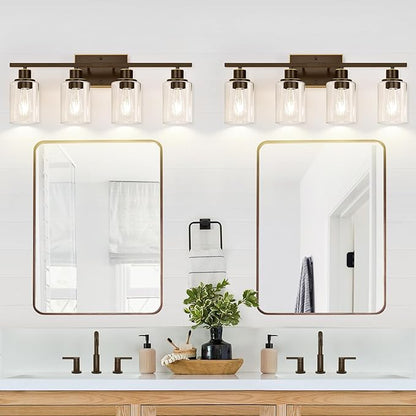 Indoi 4 Light Bathroom Light Fixtures, Oil-Rubbed Bronze Modern Vanity Lights with Clear Glass Shades, Bathroom Wall Lamp for Mirror Living Room Cabinet