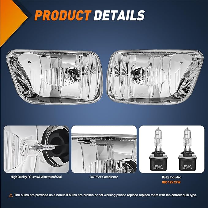 Nilight Fog Lights Assembly Compatible with 2002 2003 2004 2005 2006 2007 2008 2009 Chevy Trailblazer 2003-2008 Isuzu Ascender Bumper Lights w/12V 27W Bulbs (NOT Fit 2007-2009 TRAILBLAZER SS Models)