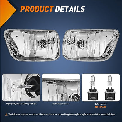 Nilight Fog Lights Assembly Compatible with 2002 2003 2004 2005 2006 2007 2008 2009 Chevy Trailblazer 2003-2008 Isuzu Ascender Bumper Lights w/12V 27W Bulbs (NOT Fit 2007-2009 TRAILBLAZER SS Models)