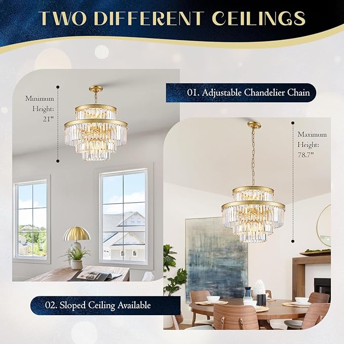 Modern Gold Crystal Chandeliers 15 Lights 4-Tier Luxury K9 Crystal Lighting 22" Round Ceiling Pendant Light Fixture for Living Room Dining Room Bedroom Kitchen Foyer