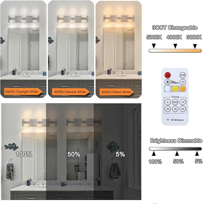 Modern Brushed Nickel 3 Lights Bathroom Vanity Light, Eleglant Nickel LED Bathroom Light Fixtures over Mirror, Dimmable Acrylic Shade Wall Lighting Fixtures, Hardwired Wall Light(H9.25in, L21.26in)