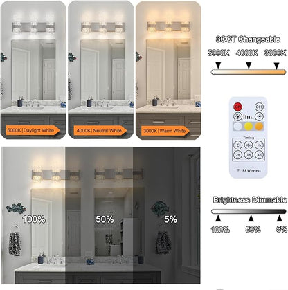 Modern Brushed Nickel 3 Lights Bathroom Vanity Light, Eleglant Nickel LED Bathroom Light Fixtures over Mirror, Dimmable Acrylic Shade Wall Lighting Fixtures, Hardwired Wall Light(H9.25in, L21.26in)
