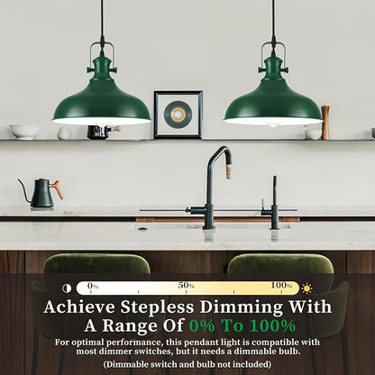 Green Pendant Light, 11.4" Farmhouse Pendant Lights Kitchen Island, Industrial Pendant Lights for Kitchen Island, Dining Room, Cafe, 3 Pack