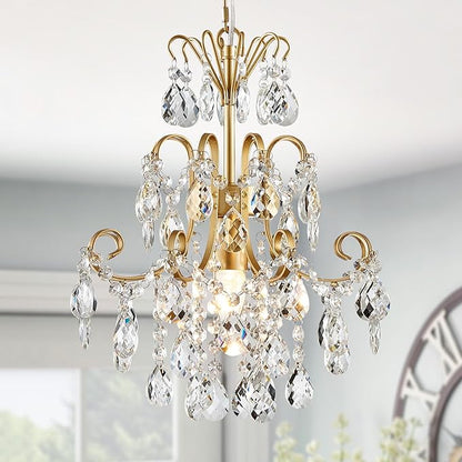 WUZUPS Crystal Chandelier 1-Light Pendant Ceiling Light Modern Lighting Fixture for Bedroom Hallway Bar Kitchen Bathroom, H 15.7" x W 13.8", E12 Base, Gold