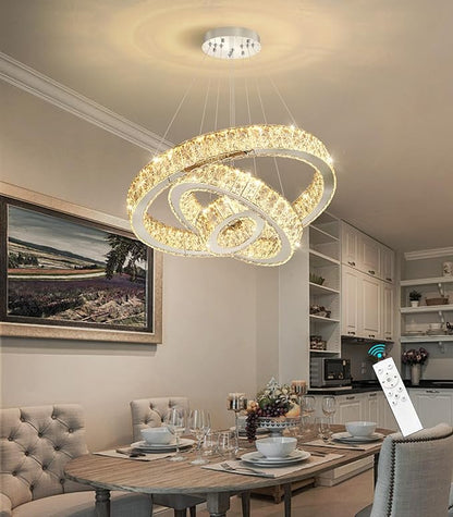 Modern Crystal Chandelier 36W Dimmable LED Ceiling Light Fixture with Remote Luxury Adjustable Pendant Light for Living Room Dining Room Silver