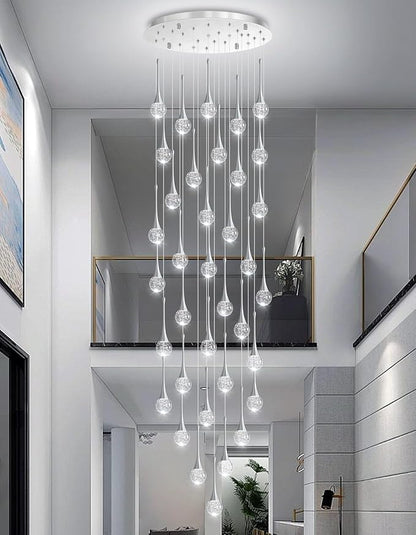 36 Light Modern Glam Crystal Chandelier for High Ceiling LED Dimmable Ceiling Pendant Light Staircase Foyer Enterway Living Room Chandelier Lighting Antique Silver