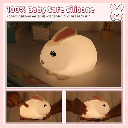 Baby Night Light 7-Color: Soft Silicone Nursery Light for Kids Room Decor with Portable Rechargeable Cute NightLamp Animal Lights - Gifts for Children Toddler