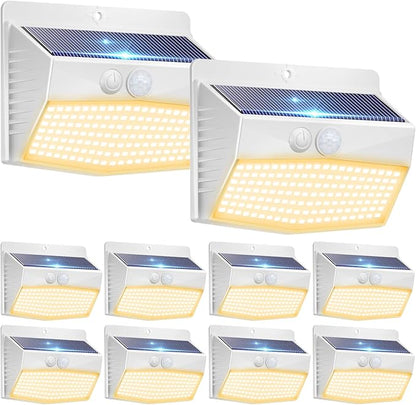 Peasur Solar Lights Outdoor Motion Sensor [10 Packs] Security Light with 3 Lighting Modes Wall Lights Waterproof Solar Powered Lights for Garden Fence Yard,White Warm