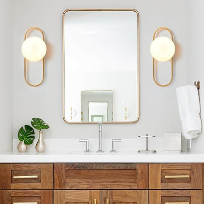 Bektas Gold Wall Lamp Sconces Set of 2 with White Globe Glass Shade - Living Room & Bedroom Wall Lights ETL Listed