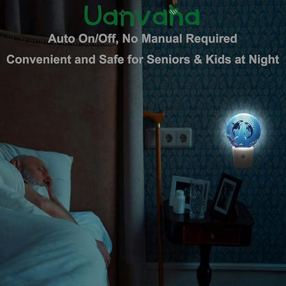 Whale Night Light Undersea Killer Whales Blue Ocean Sea Coastal LED Dusk to Dawn Plug-in Nightlight Auto Sensor for Bedroom Bathroom Hallway Living Room