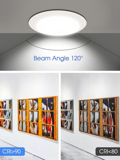 2 Pack 6 Inch LED Disk Light, Dimmable Flush Mount Ceiling Lights, Daylight 5000K, 15W 1100LM, CRI 90+, Low Profile Surface Mount Ceiling Disc Light, Wet Rated, Installs into Junction Box, ETL & FCC