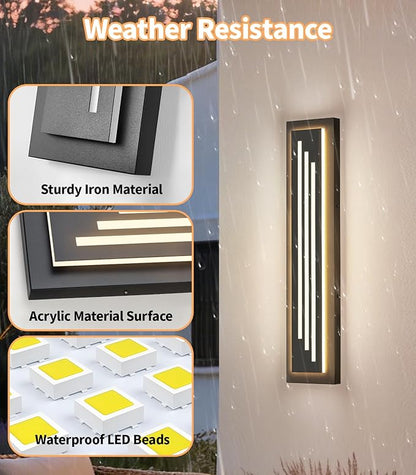 tewei 23.6'' Outdoor Wall Lights Modern Black LED Outdoor Wall Sconce, Large Long Exterior Lighting Fixtures, 3000K Waterproof Front Porch Lights Outside Lights for House, Garage, Indoor, 1 Pack
