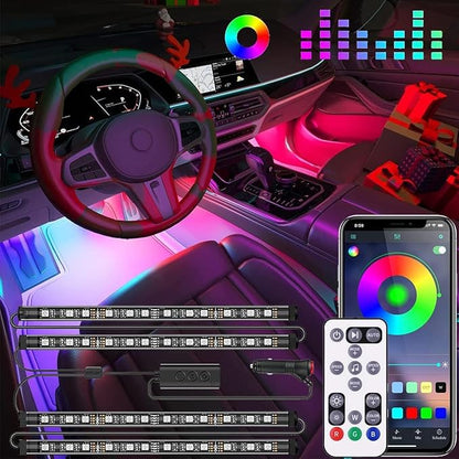 Car Interior LED Strip Lights with Smart App & Remote Control, Music Sync Under Dash Footwell Ambient Lighting Kit, 12V Cigarette Lighter Powered Internal Decor Lights for Cars, Trucks, SUVs