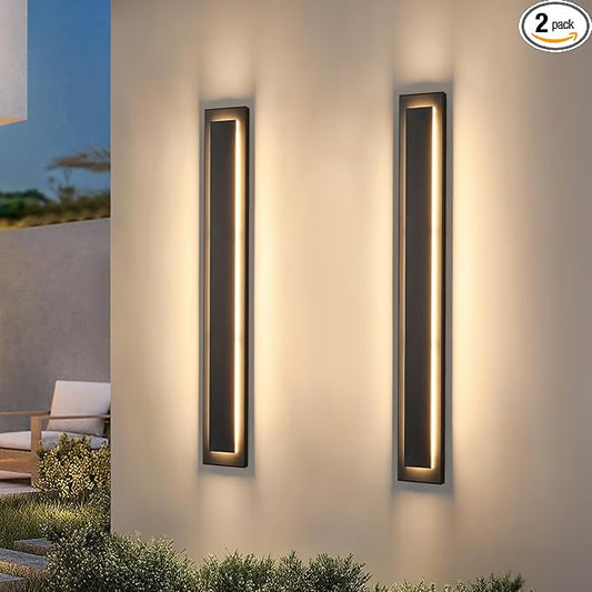 𝟯𝟵.𝟰 𝗜𝗡 Long Outdoor LED Wall Lights, Modern Exterior Garage Wall Light,Outside Light Fixtures For House,Patio,Front Porch,36W Black Outdoor Wall Sconce Waterproof 2 Pack,3000K Warm White