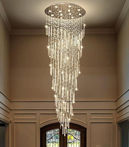 D32'' x H100'' Modern Crystal Chandelier High Ceiling Chandeliers for Entryway Glam Chandelier Large Raindrop Chandeliers LED Dimmable Light Fixtures for Staircaes Foyer Hallway Living Room Silver