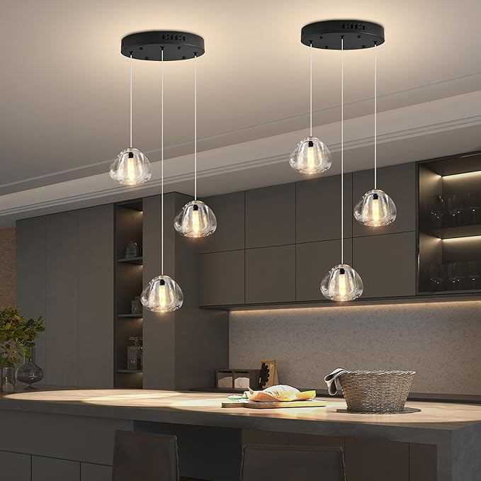 Modern Crystal Kitchen Island Chandelier 3-Lights Raindrop Pendant Light, Black Bubble Crystal LED Dining Room Bedroom Foyer Lighting Fixture
