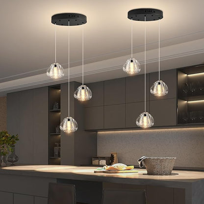 Modern Crystal Kitchen Island Chandelier 3-Lights Raindrop Pendant Light, Black Bubble Crystal LED Dining Room Bedroom Foyer Lighting Fixture