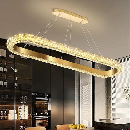 47'' Oval Ring Crystal Chandelier Modern LED Dimmable Ring Pendant Light Chandelier for Dining Room Living Room Gold
