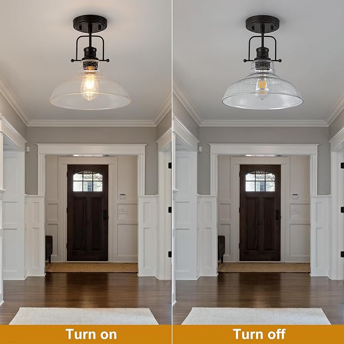 WILON Rustic Seeded Ceiling Light Farmhouse Rust Semi Flush Mount Ceiling Lights, Kitchen Lighting Fixtures Ceiling Lamp for Sink Foyer Entryway Bathroom Laundry Room Hallway