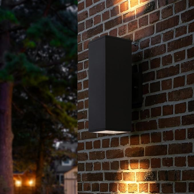 mirrea Modern Outdoor Porch Light Patio Light in 2 Lights with Aluminum Rectangular Tube and Tempered Glass Cover Waterproof Wall Sconce 4 Pack (Matte Black 14")