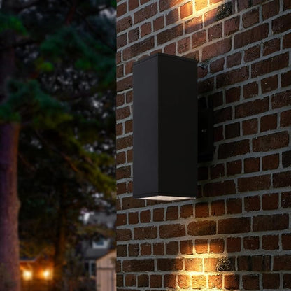 mirrea Modern Outdoor Porch Light Patio Light in 2 Lights with Aluminum Rectangular Tube and Tempered Glass Cover Waterproof Wall Sconce 4 Pack (Matte Black 14")
