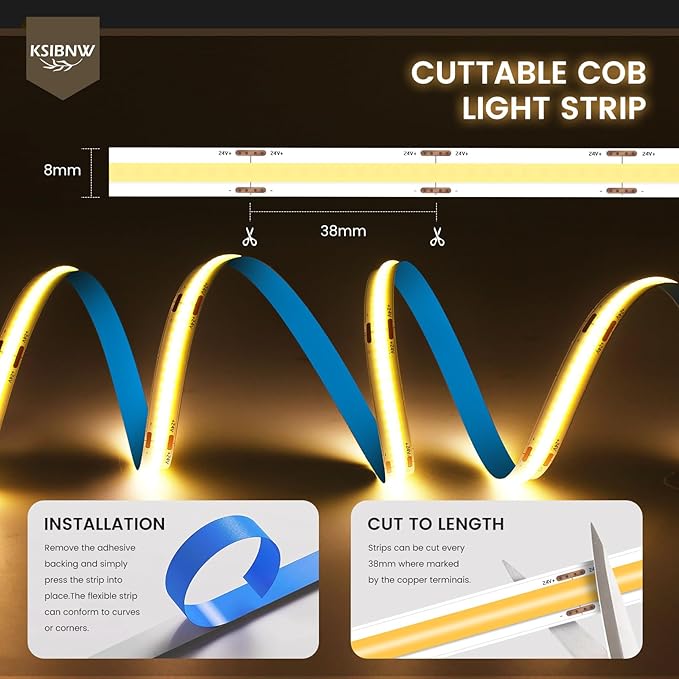 COB LED Strip Lights 32.8ft/10m, 24V LED Light Strip, Neutral White 4000K Under Cabinet Lighting, Super Bright Flexible Tape Lights for Bedroom,Mirror,Kitchen,Living Room(Power Supply Not Included)