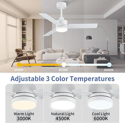 LANMEL 42 Inch Metal Ceiling Fan with Light, Modern Flush Mount Low Profile with Remote Control, Reversible, 3cct Dimmable, Quiet, White LED for Bedroom, Living Room, Indoor/Outdoor Patio Use