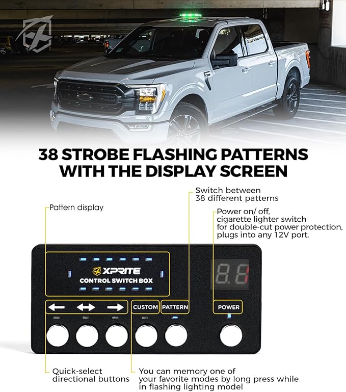 Xprite 42-LED Rooftop White Green Light Bar W/magnetic, Traffic Light Compatible with Emergency Response Trucks, Tractors, Security and Patrol, Construction Vehicles, Snowplow, Postal Cars
