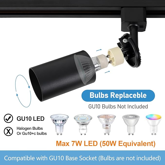 6-Light LED Track Lighting Kit with 6.6FT H Track Lighting Rails & Floating Canopy Connector, GU10 Track Light Kit, Modern Kitchen Track Lighting Fixtures Ceiling Spot Light, Black (No Bulbs)