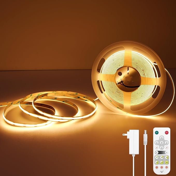 COB Smart LED Strip Light - 16.4ft/5m 2700K Warm White 24V Dimmable Strip Light with Remote High-Density 2400LEDs CRI90+ Compatible with Alexa/Google Assistant Cuttable Tape for Bedroom Wardrobe